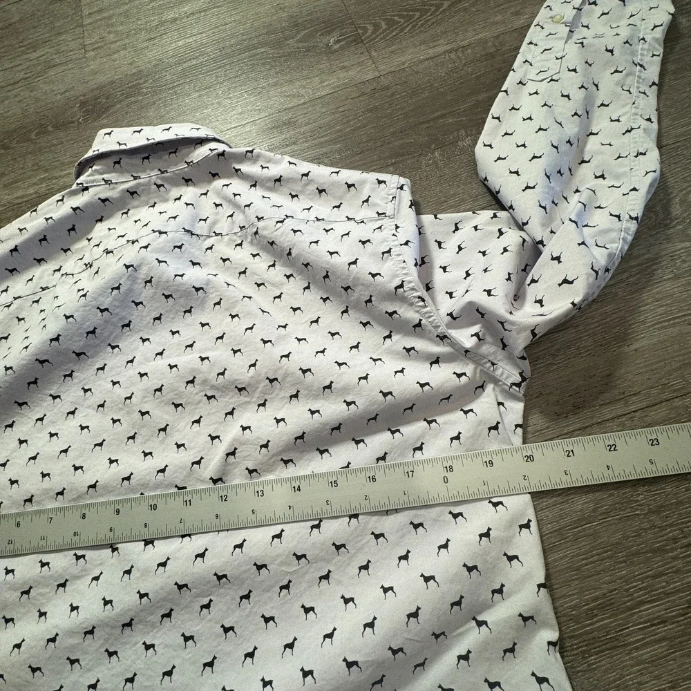 Banana Republic Shirt Mens S White Cotton Tech Stretch Dog Print Slim Flex Fit